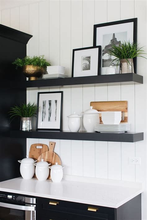 Kitchen backsplash i've been searching for some kitchen backsplash inspiration and just stumbled on this picture perfect kitchen by @the_modern_barnhouse i'm in love with the shiplap. Floating Shelves Black Floating Shelves agains vertical ...