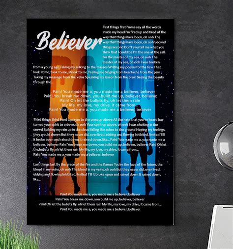 Imagine Dragons Believer Lyrics Poster Evolve Believer Etsy