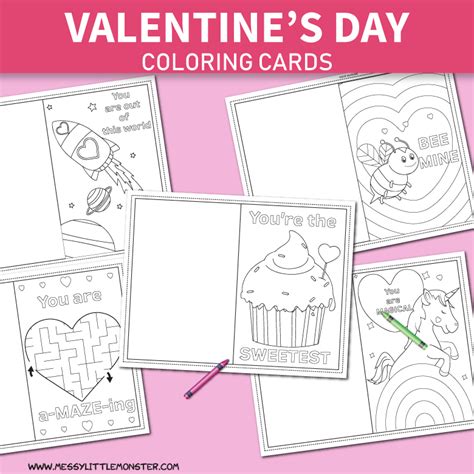 For other coloring page themes and designs, visit any of the links shown below. Printable Coloring Valentines Day Cards - Messy Little Monster