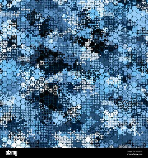 Camouflage Seamless Pattern With Blue Hexagonal Endless Geometric Camo
