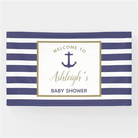 Nautical Anchor Navy Blue Stripes Boy Baby Shower Banner Zazzle