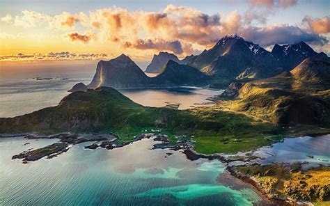 Wallpapers Mountains Arctic Lofoten Beach Sea Islands Clouds