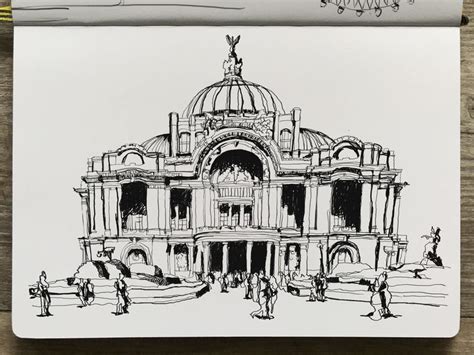 Palacio De Bellas Artes Ciudaddemexico Mexico Bosquejo En Acuarela