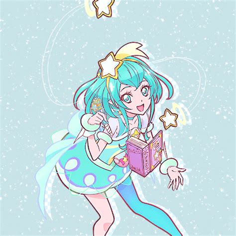 An Anime Character With Blue Hair And Stars On Her Head