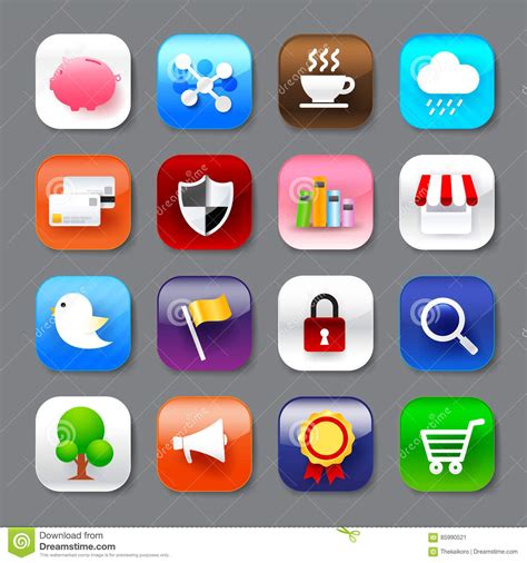 Set Of Mobile App And Social Media Icons Vector Eps10 Set 004 Stock