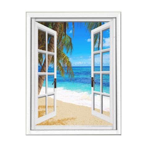 Beach Ocean View Fake Window Canvas Print