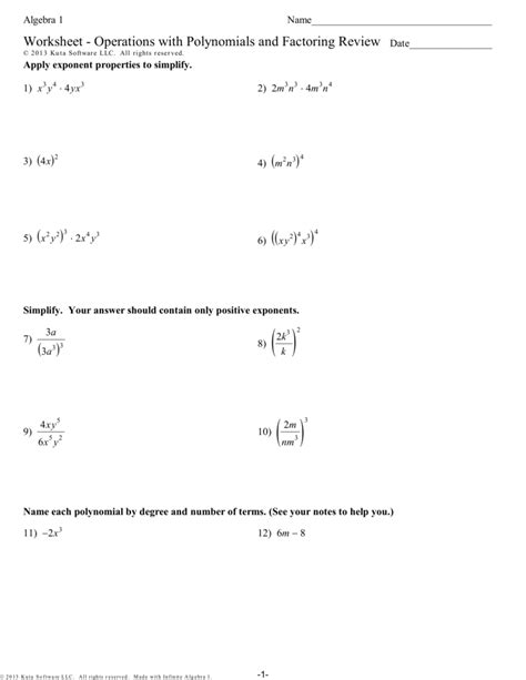 To be honest, there really is no difference, there are only three new chapters of content we didnt go over last. Worksheet - Operations with Polynomials and