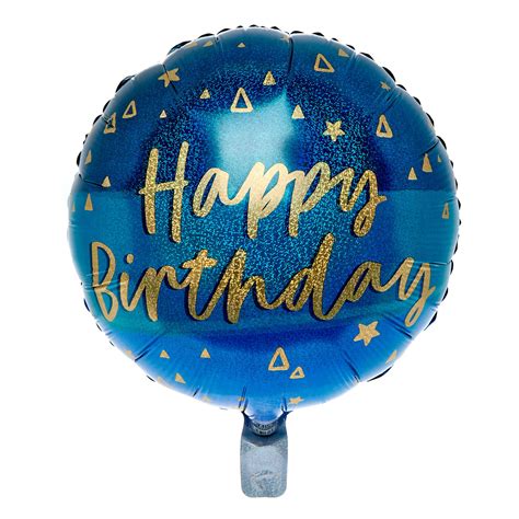 Buy Blue And Gold Happy Birthday 18 Inch Foil Helium Balloon For Gbp 299