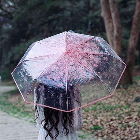 1pc Folding Sunshade Rain Umbrella Transparent Sakura Three Fold