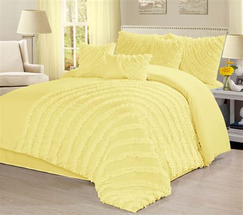 Unique Home Hillary 7 Piece Comforter Set Solid Yellow Ruffled Bedding