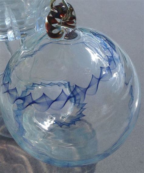 Hand Blown Glass Globe Ornament Cobalt Blue Spiral Ribbon Etsy Glass Blowing Hand Blown