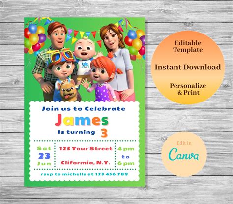 Cocomelon Party Invitation Template