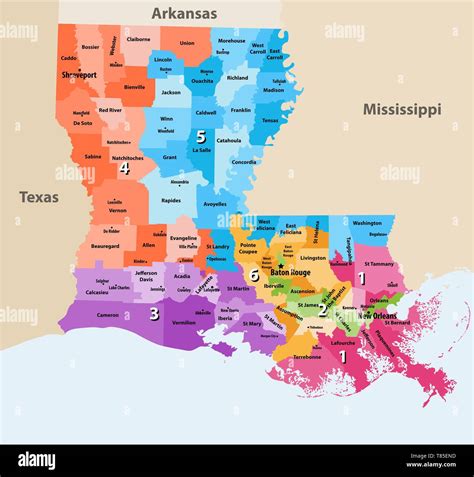 Los Distritos De Louisiana Alta Vectorial Mapa Detallado Con Las