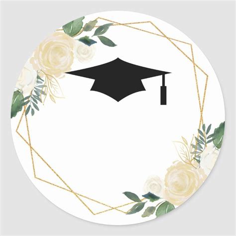 Ivory Golden Floral Modern Graduation Graduate Classic Round Sticker