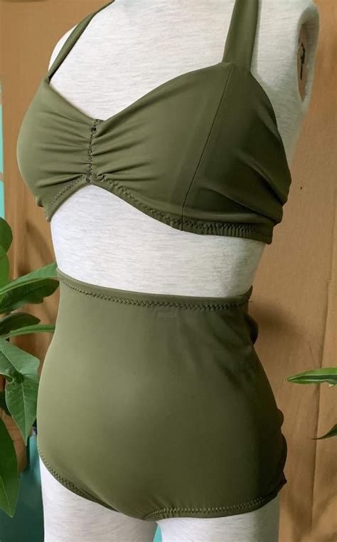 Olive Green High Waist Bathing Suit Set Etsy In 2020 Green Bathing Suits High Waisted