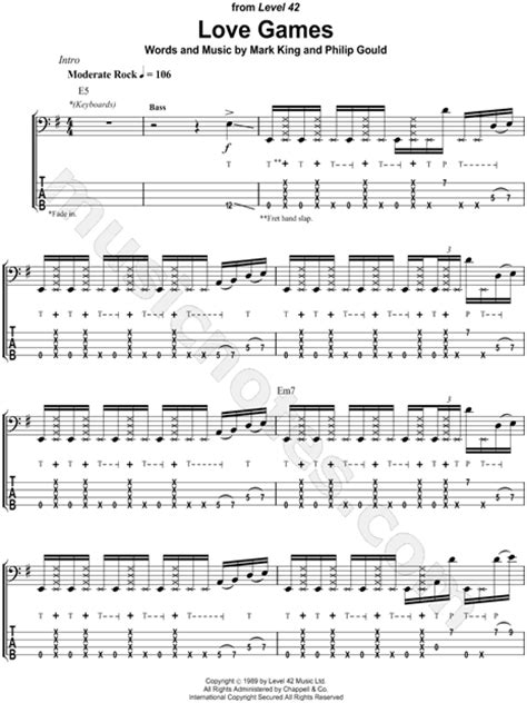 Level 42 Love Games Bass Tab In E Minor Download And Print Sku