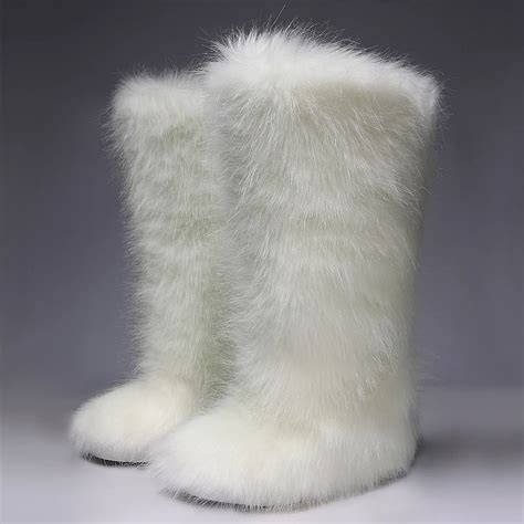 Autumn Winter New Snow Fur Boot For Women White Furry Boots High Tube High Heel Boots In Over