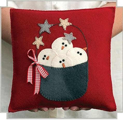 Snowman Wool Applique Pillow Pattern Snow Happy Pillow Etsy
