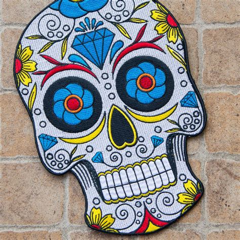 Large Sugar Skull Patch Mexican Skull Patch Iron On Sew On Etsy Uk