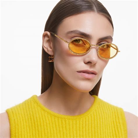 Sunglasses Oval Shape Pavé Sk0340 32l Yellow Swarovski