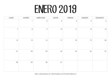 Calendario Enero 2019 Para Imprimir Calendario Calendario Para