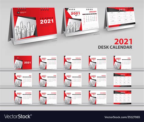 Set Desk Calendar 2021 Template Creative Design Vector Image