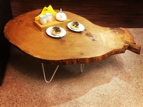 Wood Oak Slice Coffee Table Loft Industrial Rustic Design Coffee