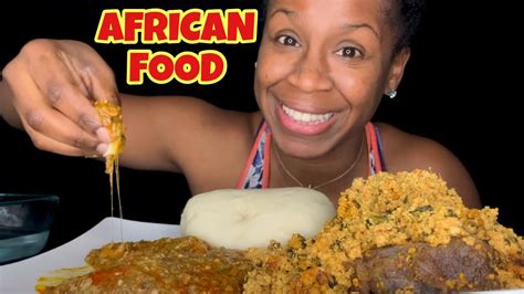 Eating African Food For The First Time Fufu Egsui Okra Soup Hand