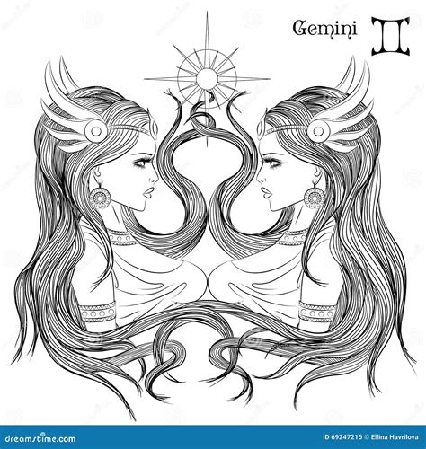 Astrological Sign Of Gemini As A Beautiful Girl Stock Vector Image