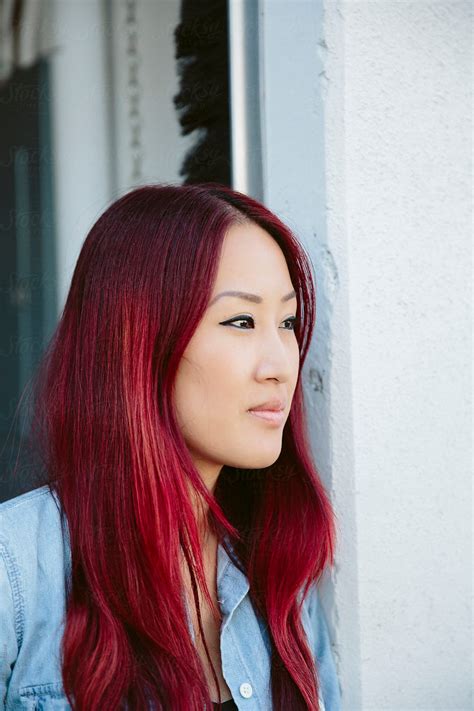 Asian Female With Red Hair By Stocksy Contributor Curtis Kim Stocksy