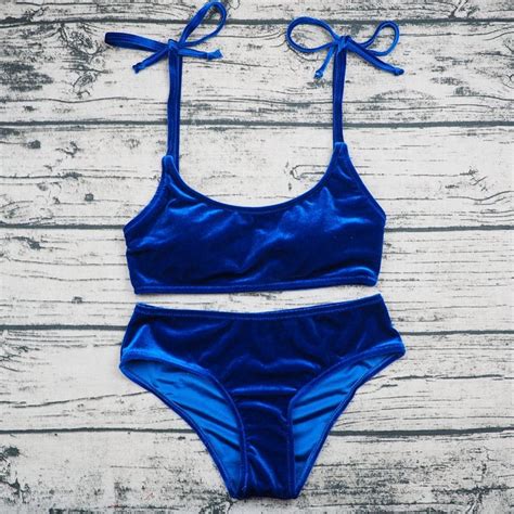 Sexy Brazilian Bikini 2017 Blue Velvet Swimwear Women Swimsuit Push Up Biquini Halter Bikinis