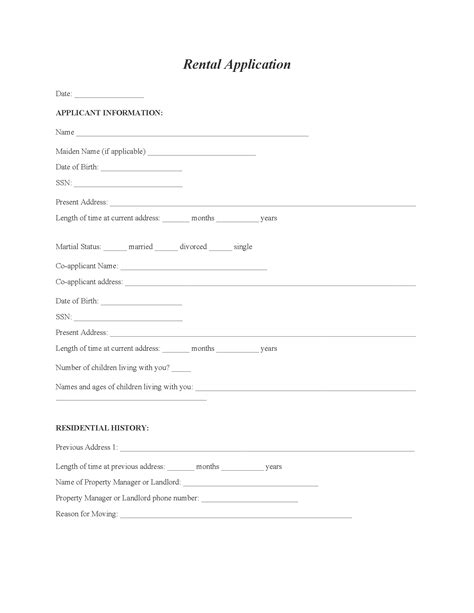 Rental Application Forms Free Printable