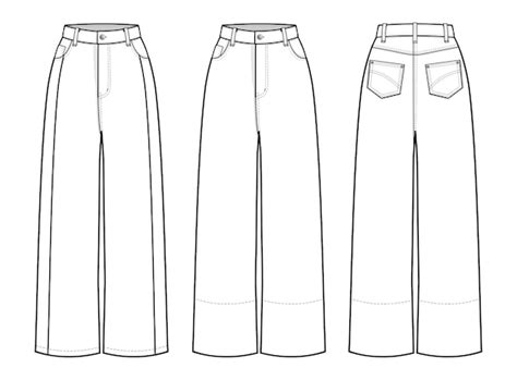 Premium Vector Highrise Wideleg Jeans Fashion Flat Technical Drawing Template Jeans High Waist
