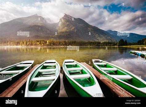 Famous Hintersee Lake With Of The Wooden Pier At Sunny Day Picturesque