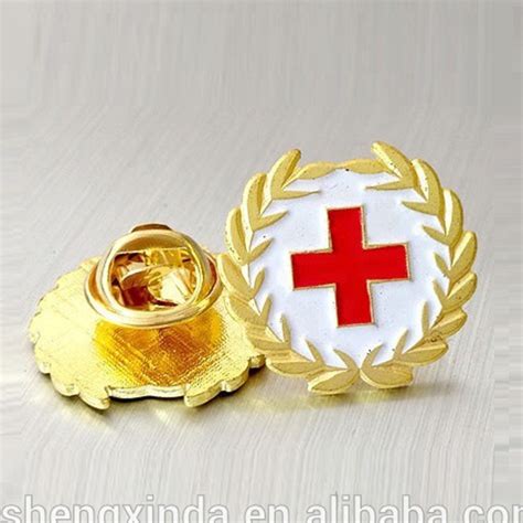 Wholesale Cheap Custom Red Cross Round Enamel Lapel Pin Metal Badge