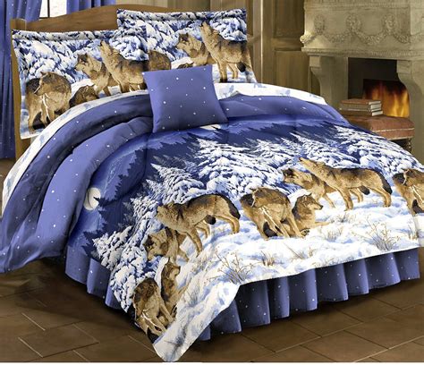 King size bed comforter dimensions. HOWLING WOLVES Blue Comforter Set Queen Size Sheet Set ...