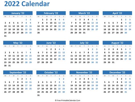 2022 Free Printable Yearly Calendar With Week Numbers 2022 Calendar Images