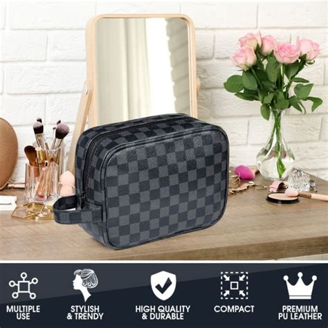 Luxury Checkered And Snakeskin Travel Makeup Bag For Women Cosmetics