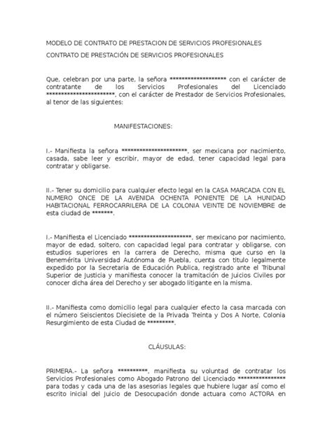 Modelo De Contrato De Servicios Profesionales Contables Ecuador