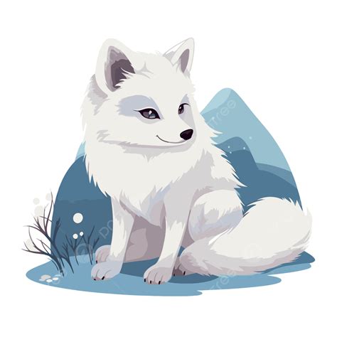 Arctic Fox Vector Sticker Clipart Cute White Fox Sitting In The Snow