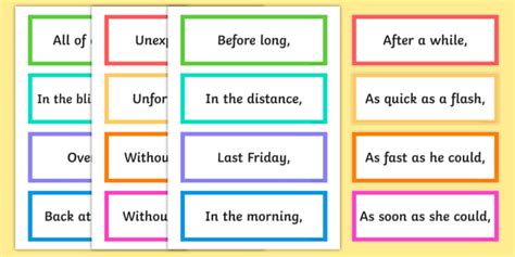 These adverbials can be about a specific date or any general moment. Fronted Adverbials Word Cards (teacher made)