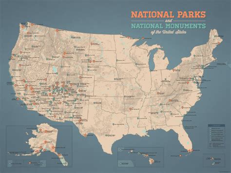Us National Parks And Monuments Map 18x24 Poster By Bestmapsever