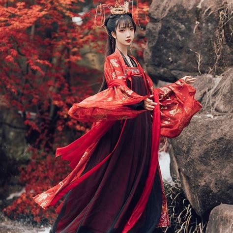 Saffron Red Hanfu Womens Hanfu Chinese Dress Etsy