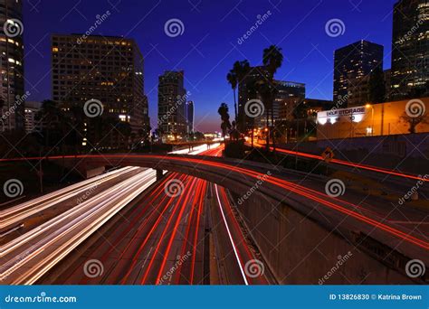 Los Angeles 110 And 105 Freeway Interchange Ramps Aerial Royalty Free
