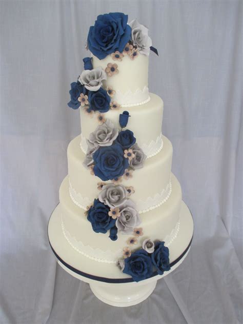 Wedding Cake Navy Blue And White