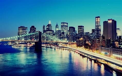 밤 다리 도시 조명 배경 건물 구성 뉴욕 고층 빌딩 뉴욕시 맨해튼 브리지 맨해튼 Hd 배경 화면