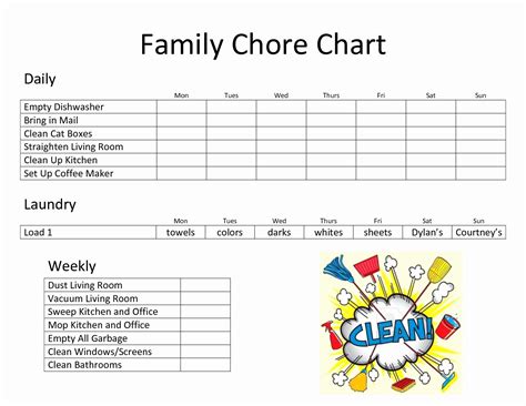 Monthly Chore Chart Template Excel Paramythia