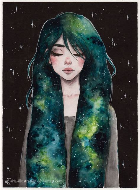 Day11 Inktober Galaxy Hair Series 34 By Aria Illustration Art And