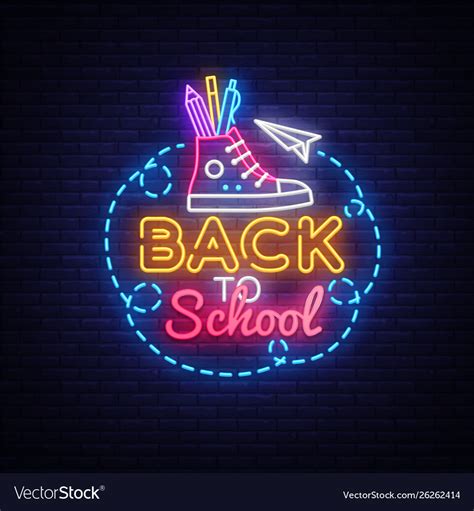 Back To School Neon Sign Design Template Vector Image