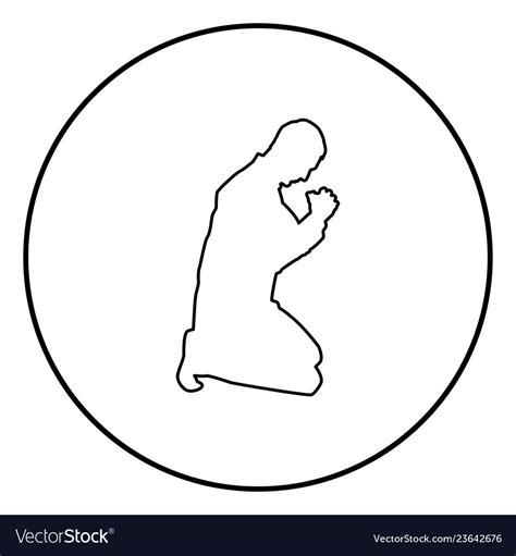 Man Pray On His Knees Silhouette Icon Black Color Vector Image